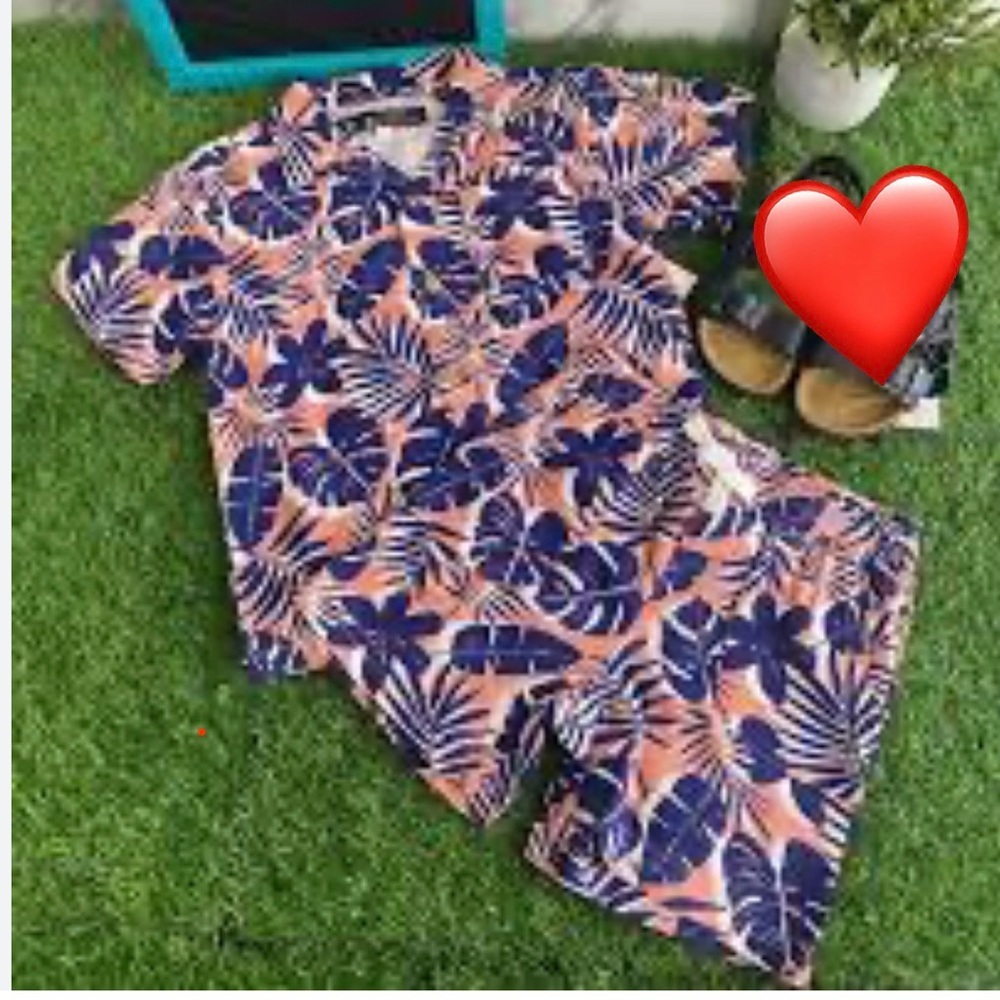 Ben Sherman Navy and Orange Leaf Shirt